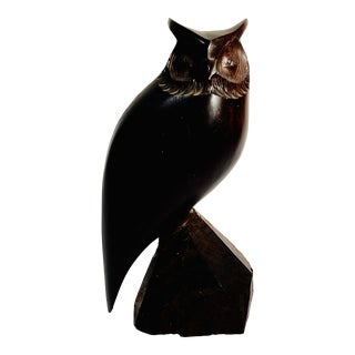 Vintage MCM Ironwood Owl Carved Statue For Sale