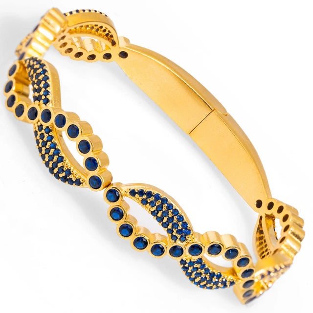 Modern Modern Style Sapphire Gemstone & Gold Bangle Bracelet For Sale - Image 3 of 7