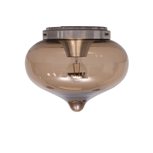 Gray Tear Drop Flush Mount Light in Grey Smoked Glass from Dijkstra Lampen, 1970s For Sale - Image 8 of 8