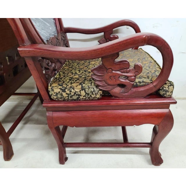 Mid 20th Century Mid Century Chinese Asian Rosewood & Marble Armchairs - a Pair For Sale - Image 5 of 13