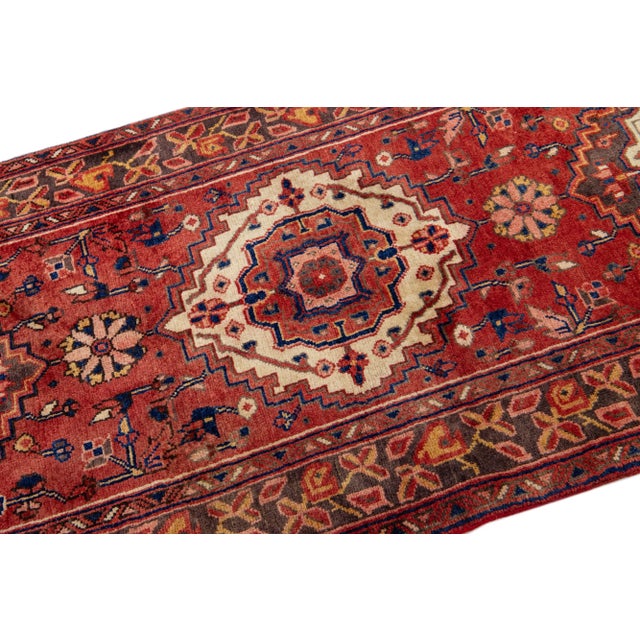 1960s Vintage Persian Heriz Red Handmade Medallion Wool Runner For Sale In New York - Image 6 of 7