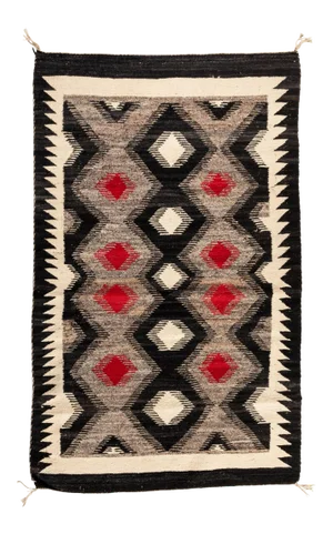 1930s Red Grey Black Geometric Native American Navajo Style Tribal Rug