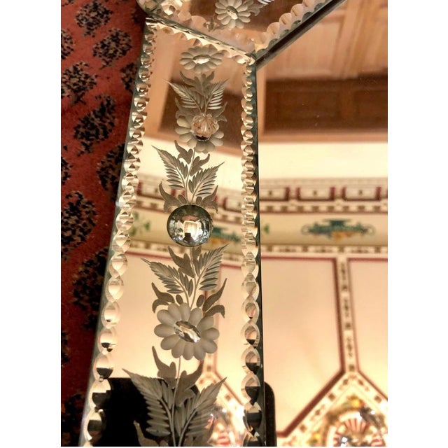 Vintage Venetian Crystal Mirror with Engravings and Beveled Edges, 1920s For Sale - Image 9 of 11