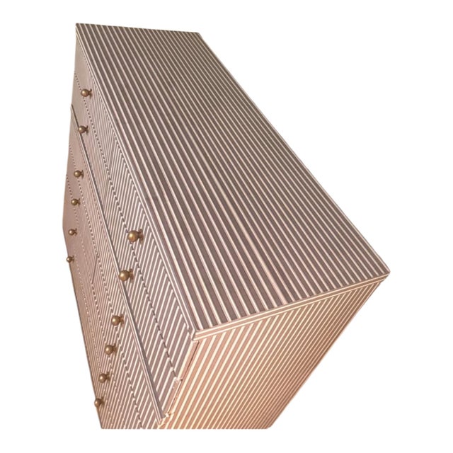 Taupe & Cream Striped 10-Drawer Chest With Brass-Tone Knobs For Sale In Pittsburgh - Image 6 of 6
