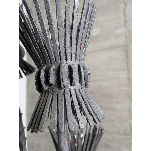 Brutalist Thistle-Shaped 5-Light Floor Lamp in Black Wrought Iron, 1970s For Sale - Image 11 of 16