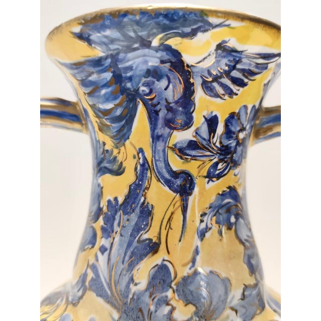 Vintage Handmade Yellow and Blue Glazed Ceramic Amphora Vase by Zulimo Aretini, Italy, 1950s For Sale - Image 13 of 15