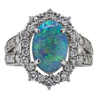 Late 20th Century Platinum Black Opal Ring, Size 5 For Sale