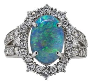 Late 20th Century Platinum Black Opal Ring, Size 5