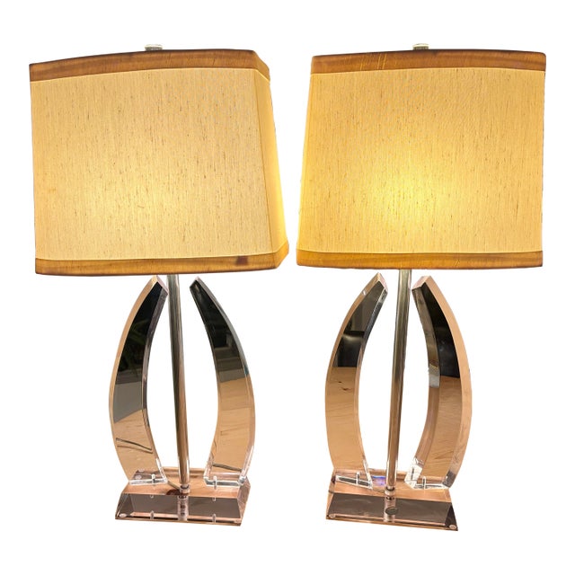 1970s Mid Century Modern Herb Ritts Astrolite Lucite Lamps - a Pair For Sale