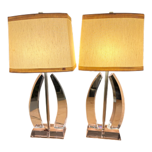 1970s Mid Century Modern Herb Ritts Astrolite Lucite Lamps - a Pair