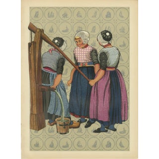Girls of Urk in Holland at the Village Pump in Traditional Workwear, 1932, Paper For Sale