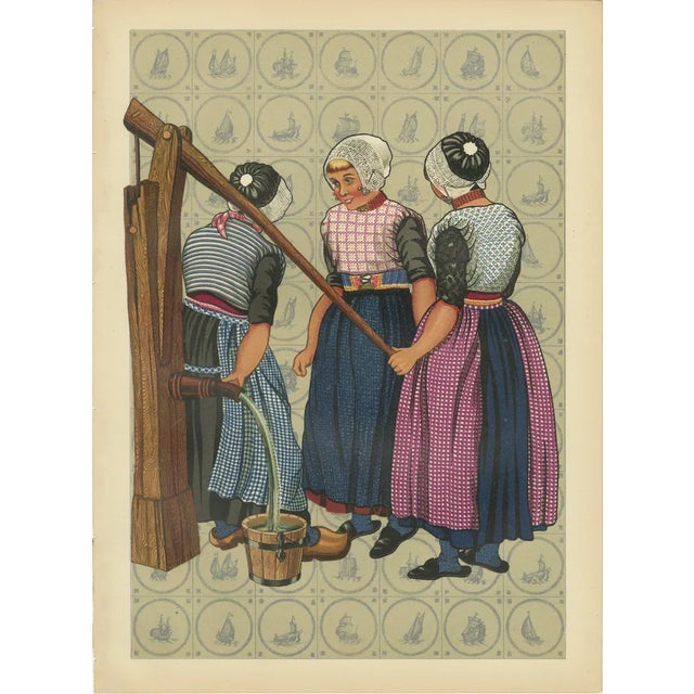 Girls of Urk in Holland at the Village Pump in Traditional Workwear, 1932, Paper For Sale