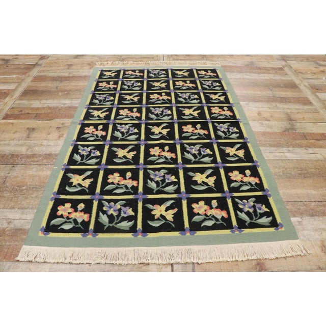 Textile Vintage Chinese Floral Kilim Rug - 04'01 x 06'03 For Sale - Image 7 of 9