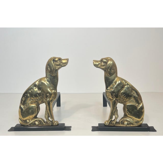 Pair of chiseled bronze andirons representing dogs For Sale - Image 12 of 12