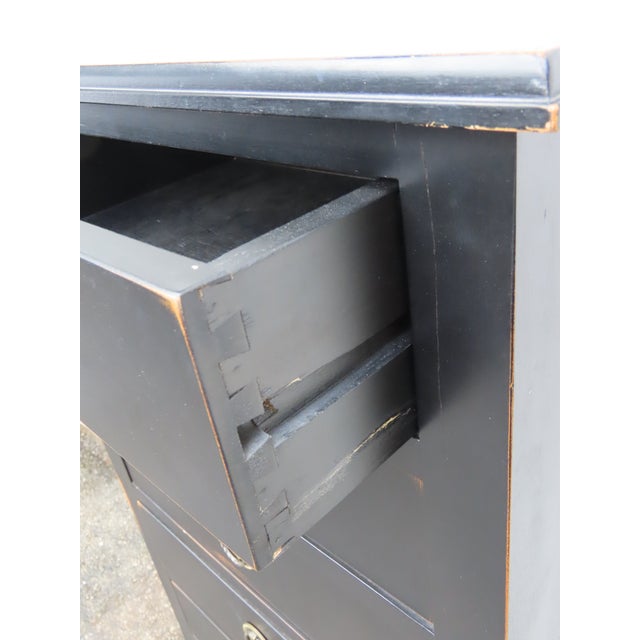 Distressed Painted Black Tall Narrow Lingerie Jewelry Chest 6334 For Sale In Miami - Image 6 of 13