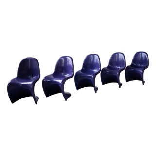 Danish Modern Violet Chairs by Verner Panton for Vitra, 1970s, Set of 5 For Sale