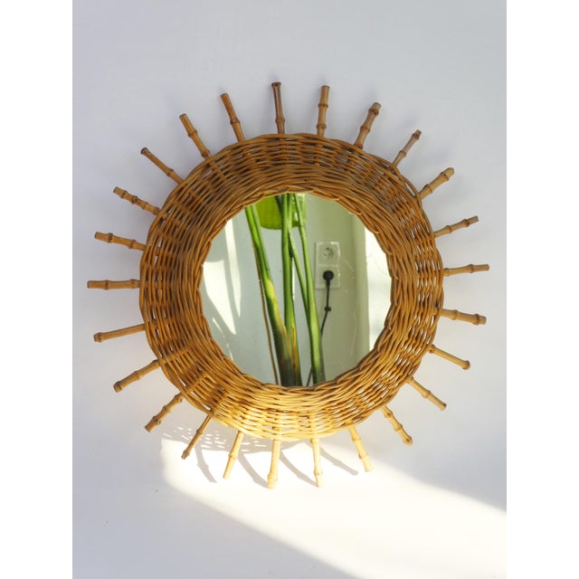 Mid-Century Modern Mid-Century French Riviera Round Rattan Mirror, 1960s For Sale - Image 3 of 10