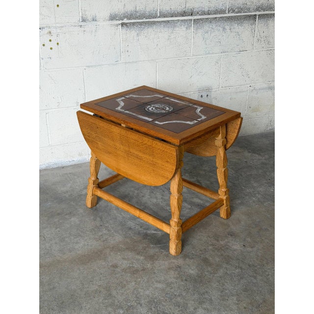 Oak Tile Top Drop-Leaf Folding End Table Danish Mid-Century Modern 1970s For Sale - Image 10 of 10