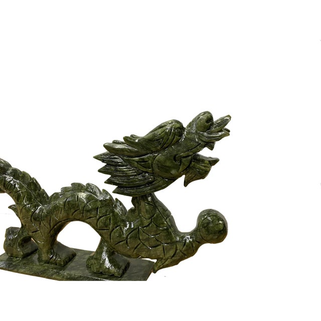 2020s Chinese Green Stone Carved Dragon Fengshui Figure Large For Sale - Image 5 of 6