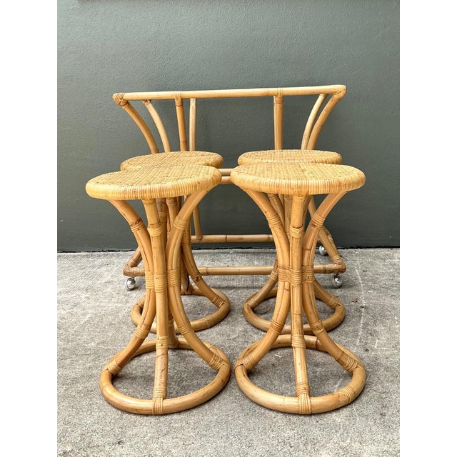 Vintage Rattan High Top Table With Coordinating Stools - Set of 5 For Sale - Image 16 of 17