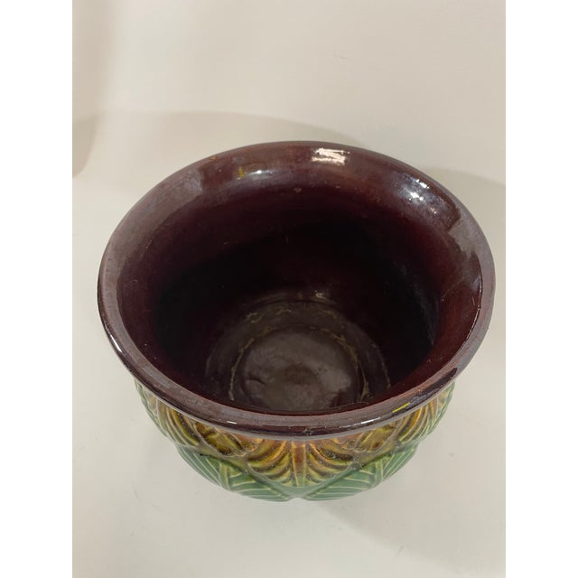 Dark Green Early 1900s Weller Art Pottery Majolica Cachepot Planter For Sale - Image 8 of 13