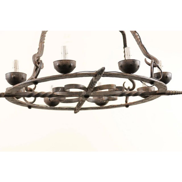 Metal Mid 20th Century French Forged Iron Chandelier For Sale - Image 7 of 11