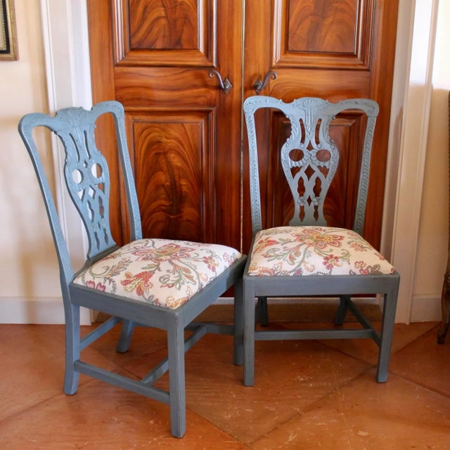 Pair of Blue Painted Georgian Sidechairs, 19th Century For Sale - Image 10 of 14