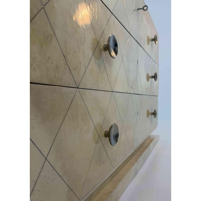 Cream Belgian Art Deco Engraved Parchment Chest of Drawers, Late 1940s For Sale - Image 8 of 16