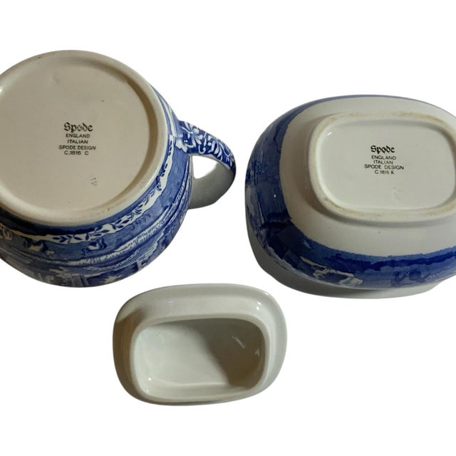 Vintage Authentic Spode Blue Italian Cream & Sugar With Lid For Sale In Palm Springs - Image 6 of 7