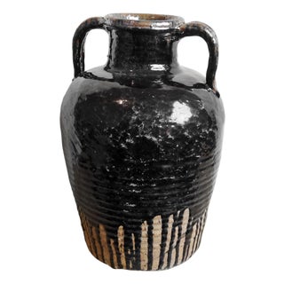 Vintage Black Ceramic Wine Jug For Sale