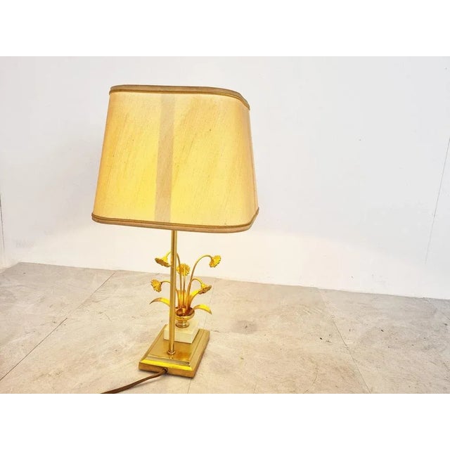 Vintage Brass Flower Table Lamp attributed to Massive, 1970s For Sale - Image 6 of 12