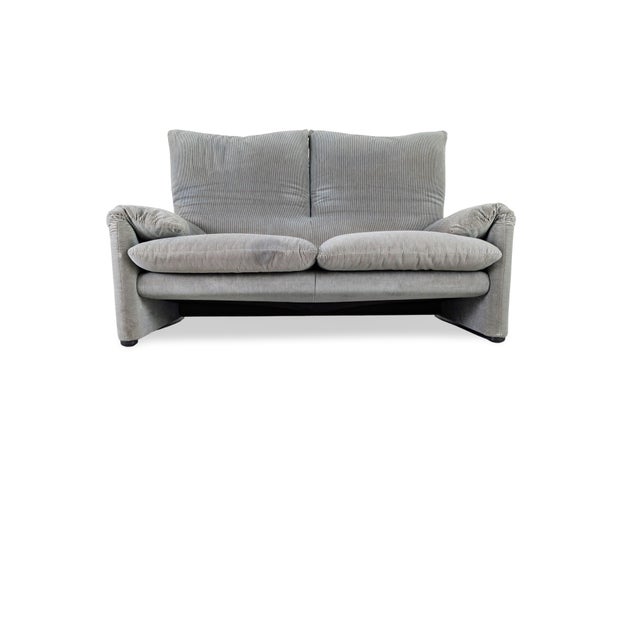 We are offering a beautiful brown-gray Maralunga two-seater sofa in velvet/corduroy fabric by Cassina for sale. Designed...