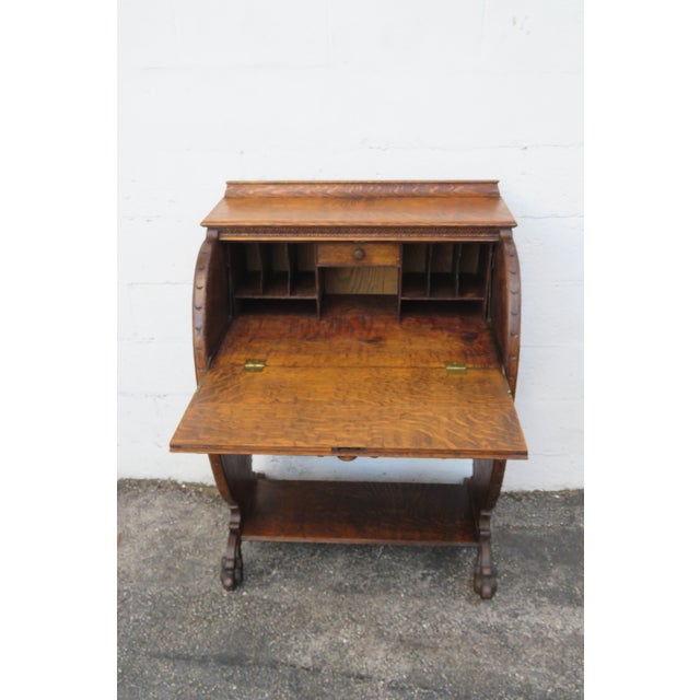Gothic Late 1800s Tiger Oak Secretary Desk 6276 For Sale - Image 4 of 17