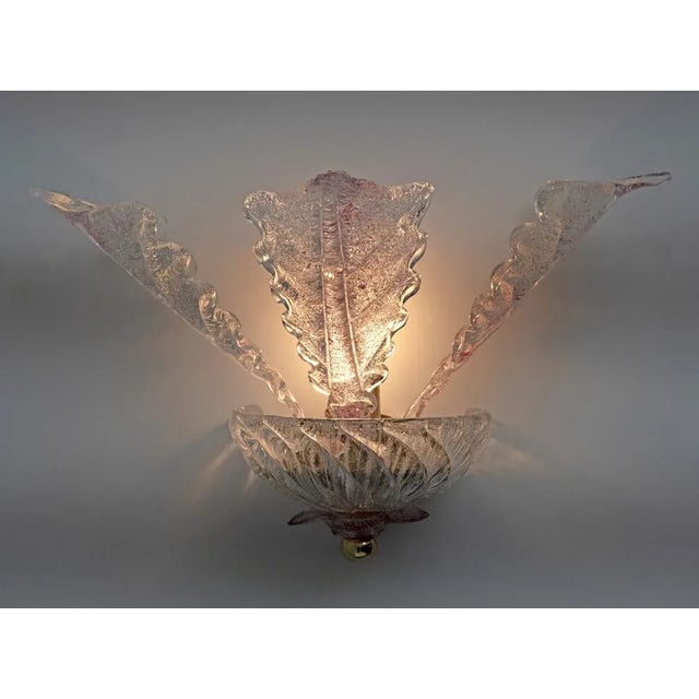 1960s Murano Glass Wall Lamps with Leaves, Italy, 1960s, Set of 2 For Sale - Image 5 of 8