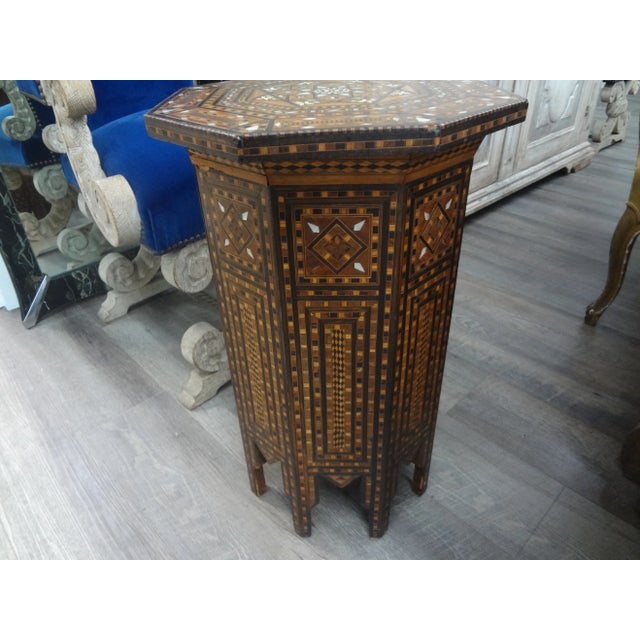 Vintage Middle Eastern Arabesque Style Inlaid Octagonal Table For Sale - Image 4 of 13
