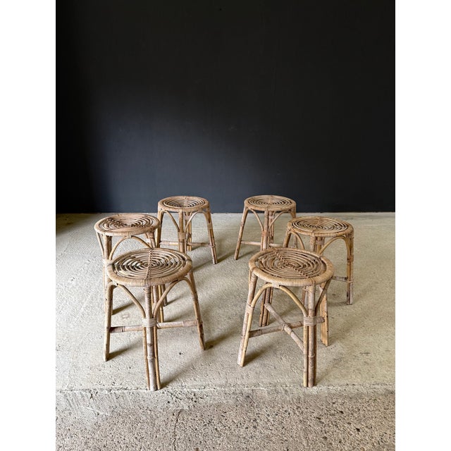 1960s Boho Bamboo Stool Set, Italy, 1960s, Set of 6 For Sale - Image 5 of 18