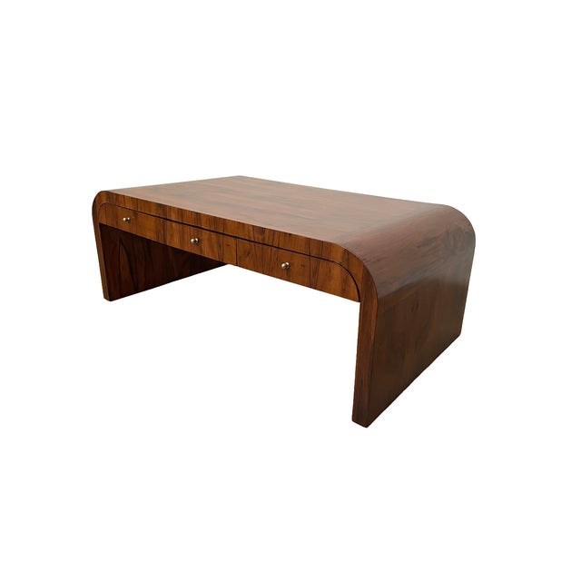 Early 20th Century Art Deco Brazilian Rosewood Veneer Waterfall Six-Drawer Coffee Table For Sale - Image 11 of 14