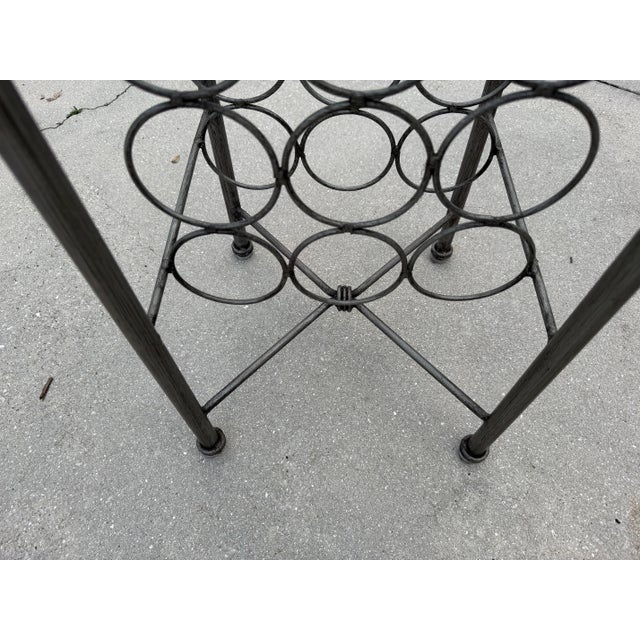 Contemporary Vintage Giacometti-Style Iron Wine Rack With Glass Shelves For Sale - Image 3 of 8