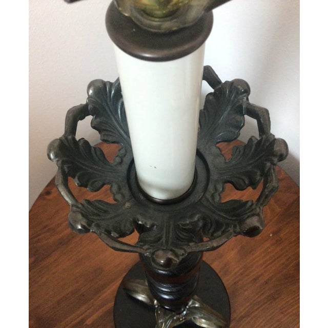 Monumental 40” Mid 20th Century Spanish Revival Barley Twist Candlestick Lamp With Amethyst Finale & Original Foil Metallic Shade For Sale - Image 9 of 13