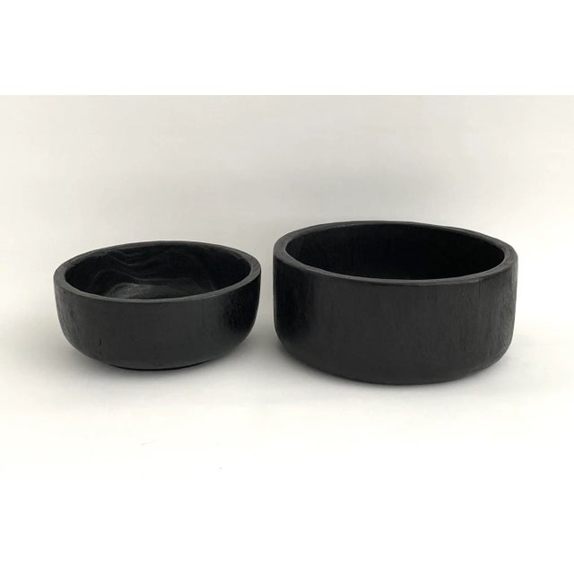 Artisan crafted ebonized wood bowl cut from the cross section of a tree to expose the natural grain. Beautiful patina and...