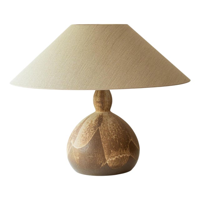 Brown Ceramic Table Lamp with Lampshade attributed to R. Houben, 1970s For Sale