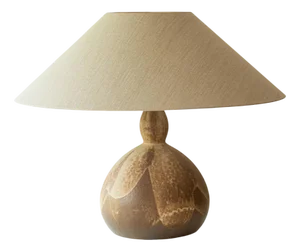 Brown Ceramic Table Lamp with Lampshade attributed to R. Houben, 1970s