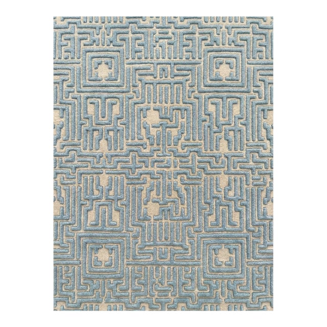 Theseus Hand-Tufted Maze Rug, Sky Blue, 6x9 For Sale