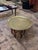 Antique Hand-Etched Brass Tray With Hand-Carved Walnut Wood Base and Mother-of-Pearl Inlay For Sale - Image 4 of 10