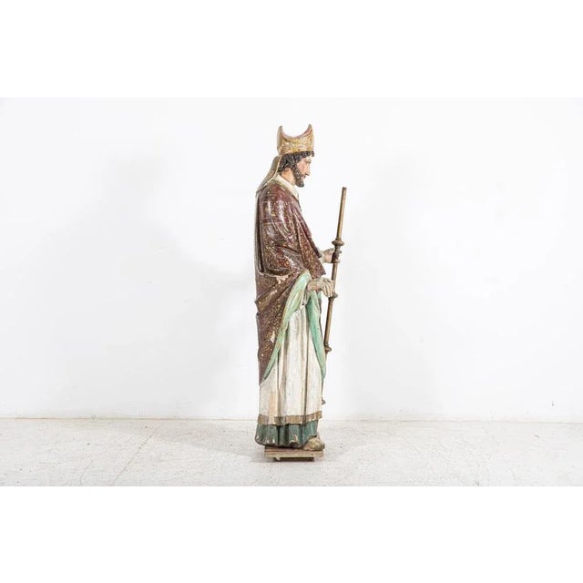 Brown 18th Century Italian Polychrome Carved Oak Bishop Statue For Sale - Image 8 of 18