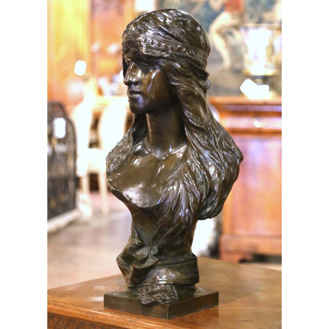 Metal 19th Century Belgian Bronze Bust “Judith” by Albert Hambresin For Sale - Image 7 of 13