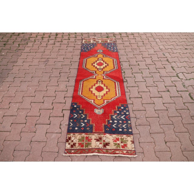Art Deco 1979 Tribal Red Medallion Runner Rug For Sale - Image 3 of 10