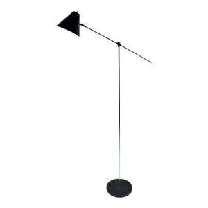 Robert Sonneman Style Adjustable Chrome Floor Lamp with Black Cone Shade, 1970s
