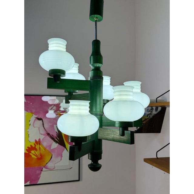 Chandelier in Green Opal Glass For Sale - Image 9 of 11