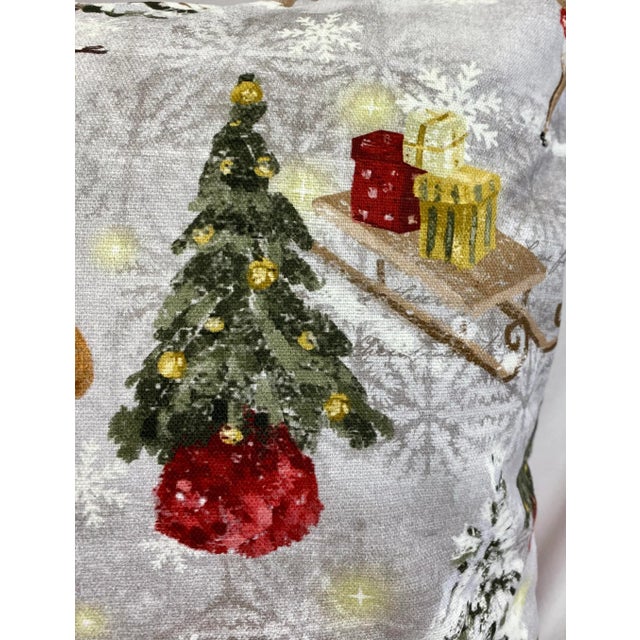 Jolly Snowman With His Animal Friends in a Winter Wonderland Christmas Themed 20” Pillow - Made in U K For Sale - Image 4 of 11